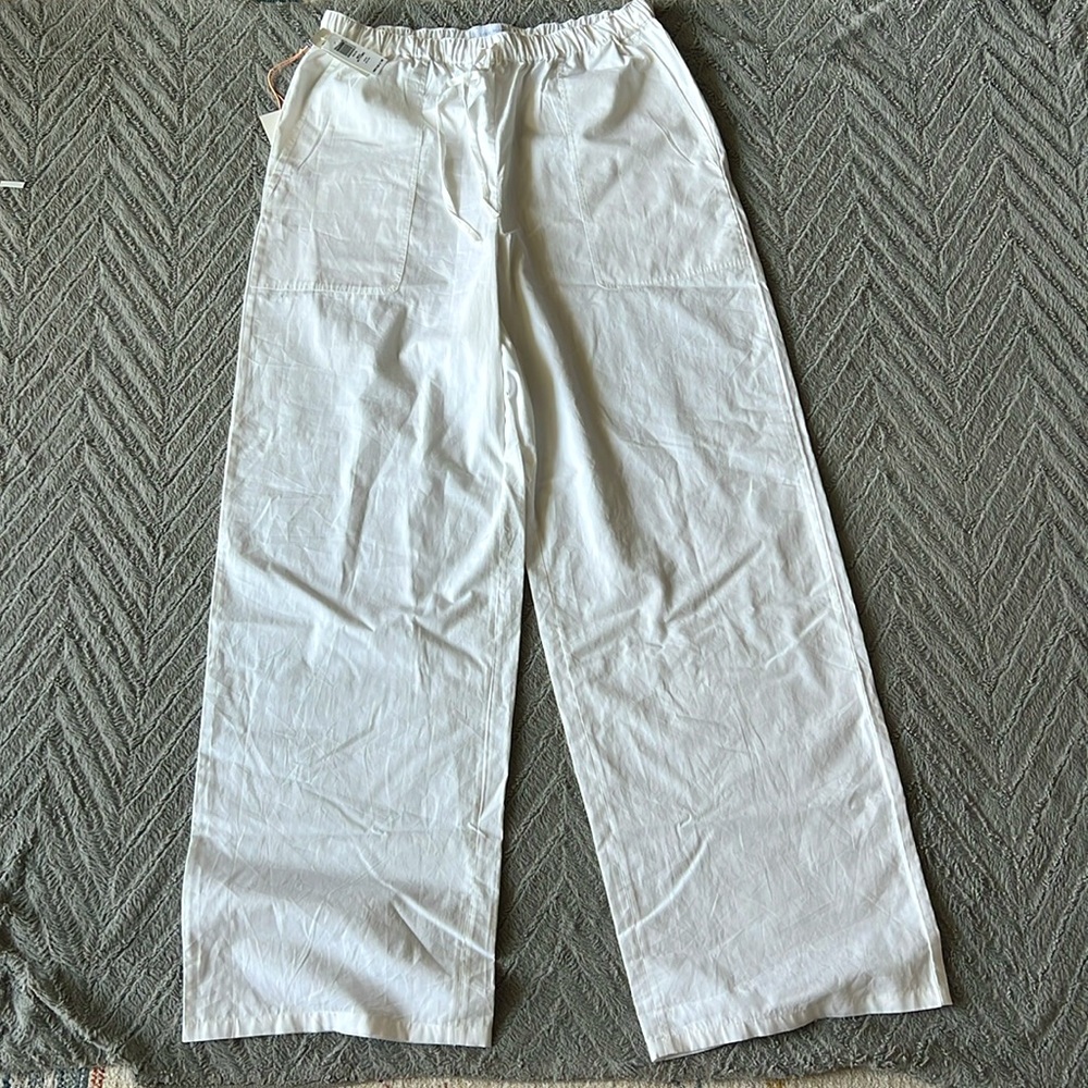 Aritzia Little Moon White Cotton Pants Medium Long - Picture 4 of 7